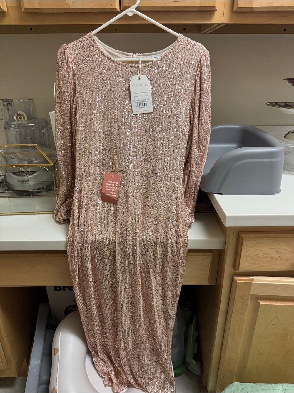 Ivy City Co Rose Gold Sequin Midi Dress